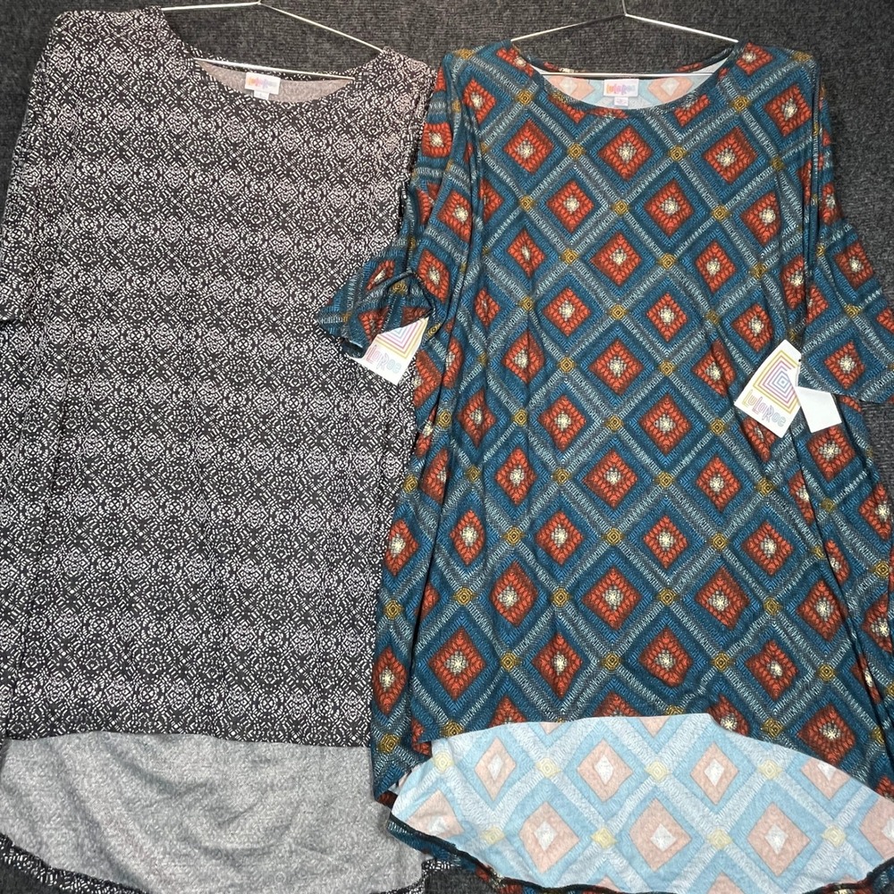 LuLaRoe Irma Tunic Top LOT OF 2 L Oversized Modest Geo High Low Granny Comfort